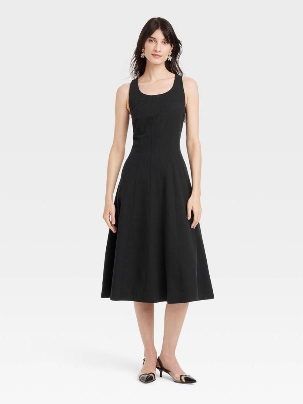 Women's Corset Midi A-Line Dress A New Day Black Size